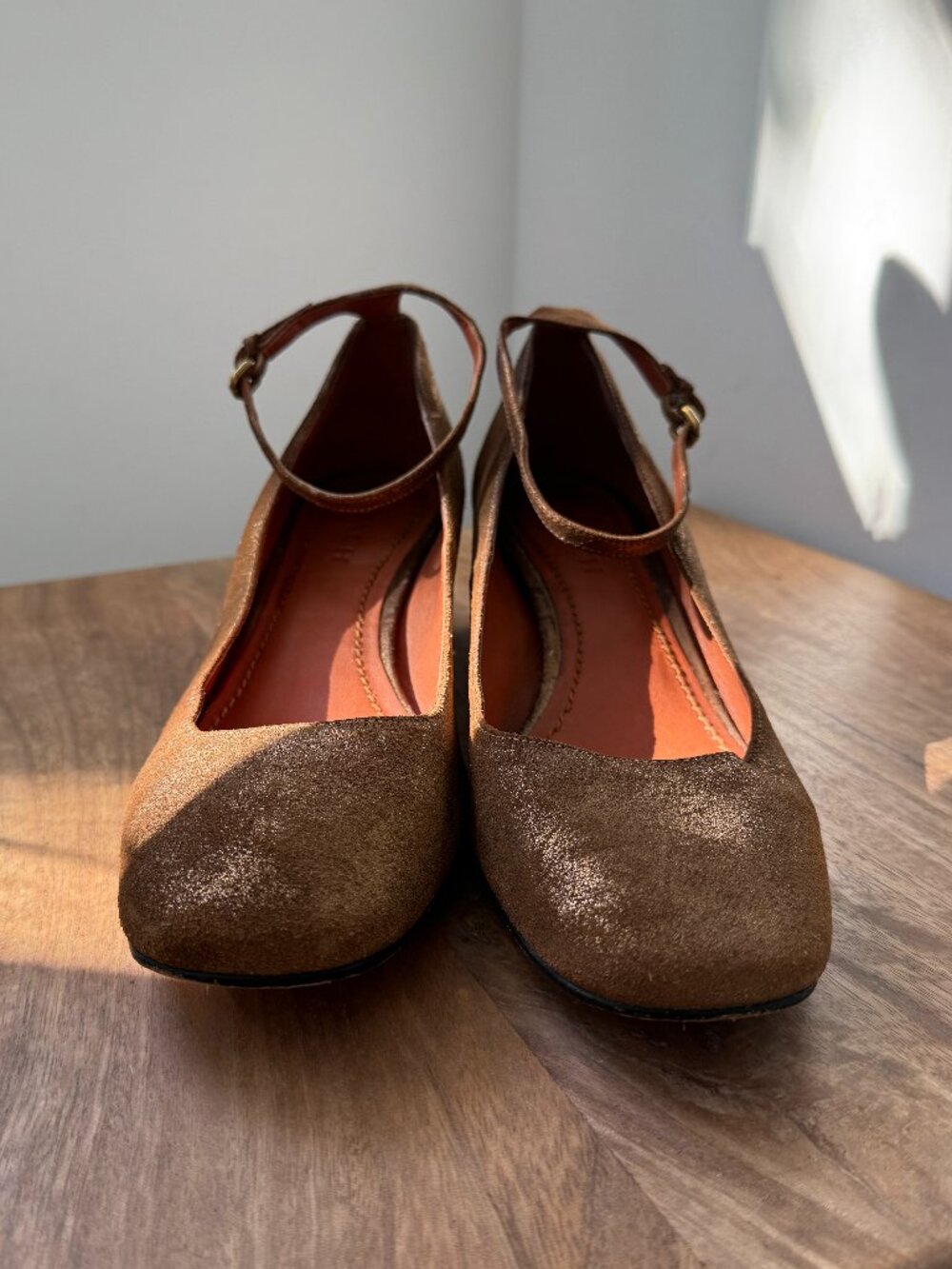 COACH G1817 Bronze Metallic Suede Ankle Strap Block Heel Pumps - Size 10B